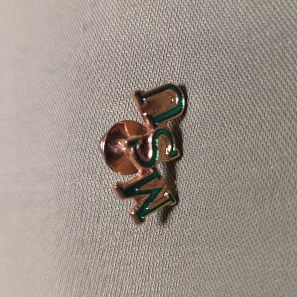 MSU Green and Gold Enamel Lettering Brooch Pin